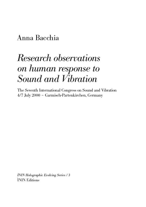 Paper: Research observations on human response to Sound and Vibration