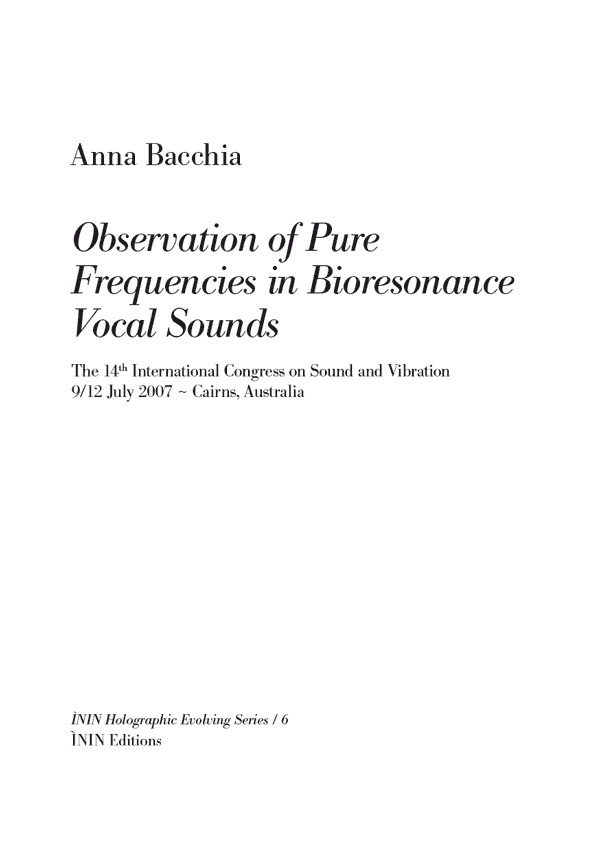 Paper: Observations of Pure Frequencies in Bioresonance Vocal Sounds